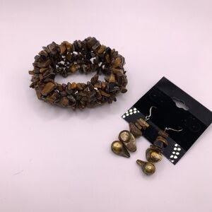 Vintage tigers eye stretch bracelet with matching earrings